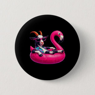 Lustige Sommerziege Rosa Poolparty Hawaiianischer  Button