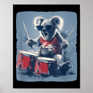 Lustige Sonnenbrille Koala-Bär mit Trommeln Grafik Poster