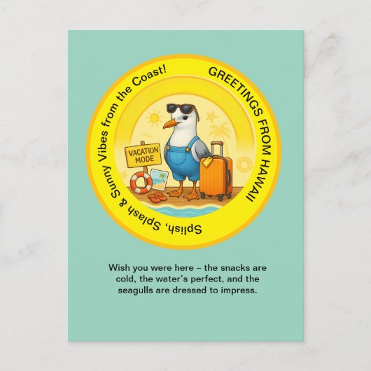 lustige sonnige Destination Seagull Beach Gruß Postkarte (Vorderseite)