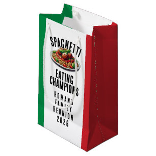 Lustige Spaghetti-Ess-Champions Familienzusammenku Kleine Geschenktüte