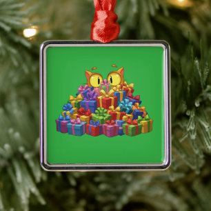 Lustige spähende Katze versteckt sich in einem Hau Ornament Aus Metall