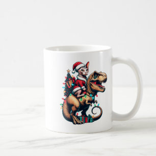 Lustige Sphynx-Katze reitet auf Santa T-Rex Vintag Kaffeetasse