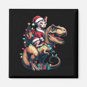 Lustige Sphynx-Katze reitet auf Santa T-Rex Vintag Magnet