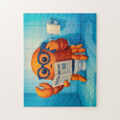 Lustige Spionagekrabbe liest Tech-News-Magazin Puzzle (Vertikal)