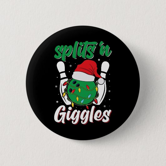 Lustige Splits n Kicher Bowling-Spieler Weihnachte Button (Vorderseite)