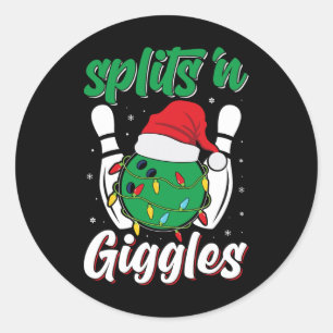 Lustige Splits n Kicher-Bowling-Spieler-Weihnachte Runder Aufkleber