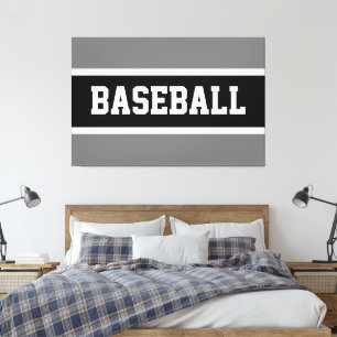 Lustige sportliche schwarze weiße graue BASEBALL-S Leinwanddruck