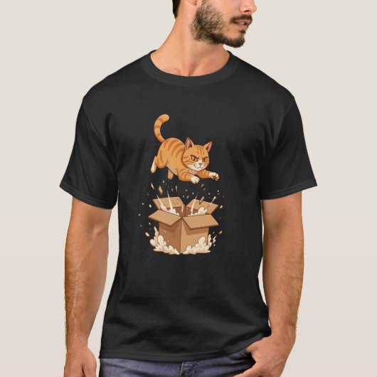 Lustige springende Katze über explodierender Papps T-Shirt (Vorderseite)