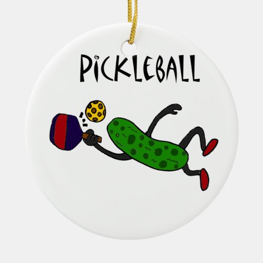 Lustige Springenessiggurke, die Pickleball spielt Keramik Ornament (Vorne)