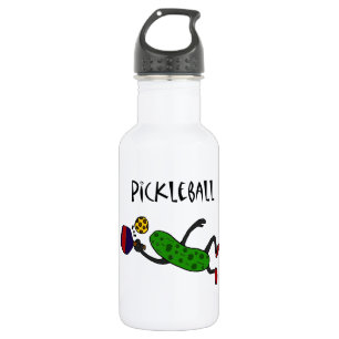 Lustige Springenessiggurke, die Pickleball spielt Trinkflasche