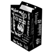 Lustige Sprüche 40. Geburtstag Schwarz Mittlere Geschenktüte (Rückseite Schrägansicht)