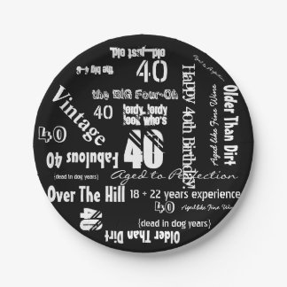 Lustige Sprüche 40. Geburtstag Schwarz Pappteller