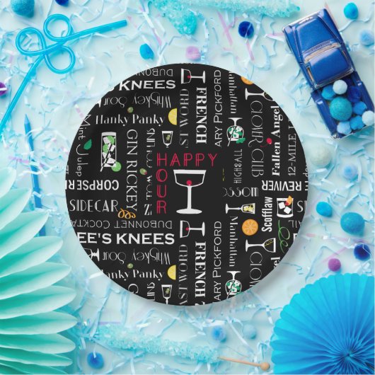 Lustige Sprüche l Retro Cocktailnamen Muster Pappteller (Party)
