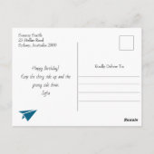 Lustige Stockfigur Papierflugzeug, benutzerdefinie Postkarte (Rückseite)