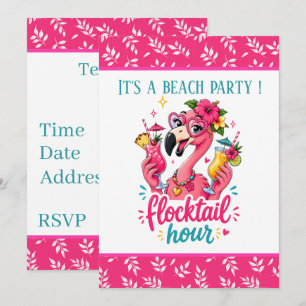 Lustige Strand rosa Flamingo Flocktail-Party Einladung