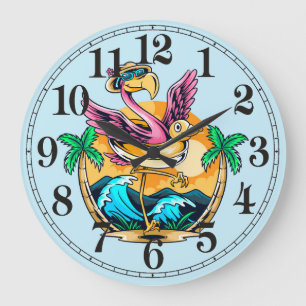 Lustige Strand Tropische Flamingo Wanduhr