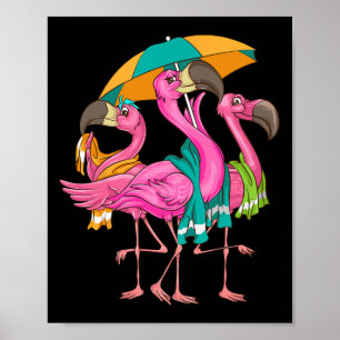 Lustige Strandflamingos mit Handtüchern Cooler Som Poster