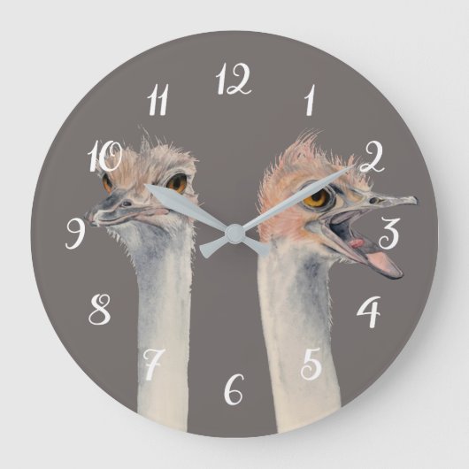 Lustige Strauß-Vogel-Aquarell-Malerei Große Wanduhr (Vorderseite)