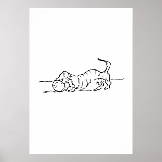 Lustige Strichzeichnung Wursthund Poster (Vorne)