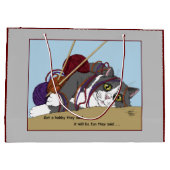 Lustige Strickkatze verhedderte Wolle Hobby Humor Große Geschenktüte (Rückseite)