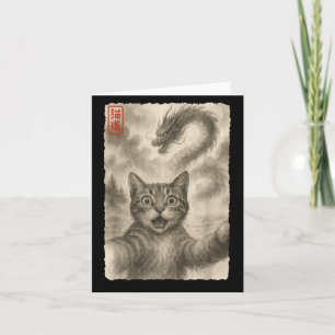 Lustige Sumi-e Kawaii überraschte ängstliche Katze Karte