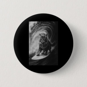 Lustige surfen Maine Coon Katze Selfie Strand Tier Button