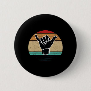 Lustige Surfer-Handgeste Shaka Vintage Retro Surfe Button