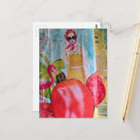 Lustige Surreal Collage Sommer Tomaten Flamingo Fr