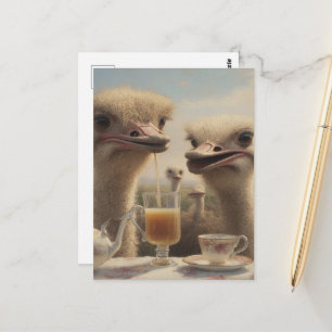 Lustige surreale Straußenteestunde Postkarte