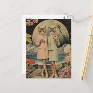 Lustige surrealistische Collage eines Frühstücks z Postkarte