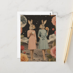 Lustige surrealistische Hasen-Damen-Frühstück-Coll Postkarte