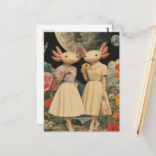 Lustige surrealistische Paar-Axolotl-Frühstück-Col Postkarte
