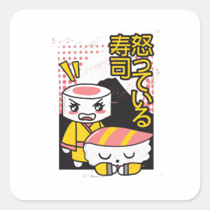 Lustige Sushi Karate Kämpfer Cartoon-Design Quadratischer Aufkleber