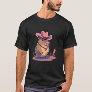 Lustige süße Capybara Cowboy Hut Rosa Kapibara T-Shirt