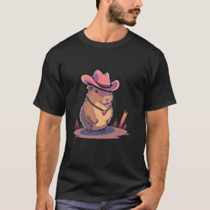 Lustige süße Capybara Cowboy Hut Rosa Kapibara T-Shirt