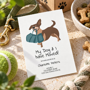 Lustige süße Dachshund-Hund-Illustration beim Umzu Ankündigungspostkarte