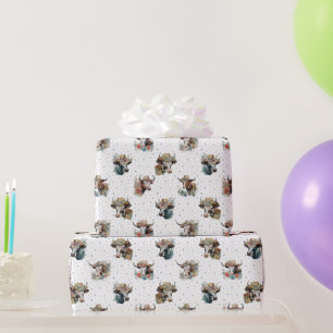Lustige süße florale Kühe mit Hüten Muster Farm Geschenkpapier