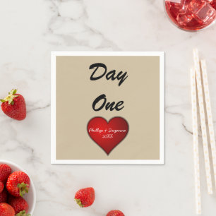 Lustige süße Hochzeit Rotes Herz mit Namen/Jahr Serviette