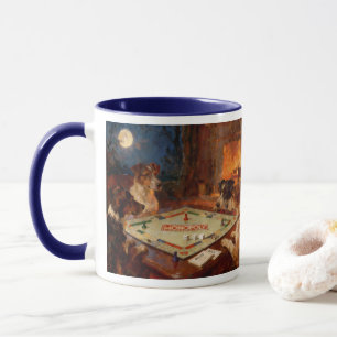 Lustige süße Hunde spielen ein Brettspiel Kaffee  Tasse