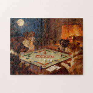 Lustige süße Hunde spielen ein Brettspiel Puzzle