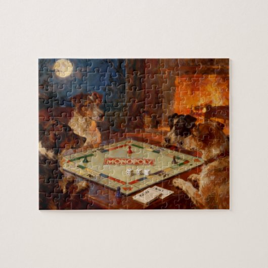 Lustige süße Hunde spielen ein Brettspiel Puzzle (Horizontal)
