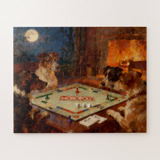Lustige süße Hunde spielen ein Brettspiel Puzzle
