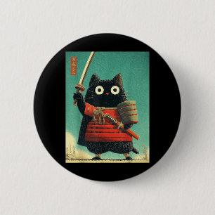 Lustige süße japanische Katze Samurai Sumi-e Katan Button