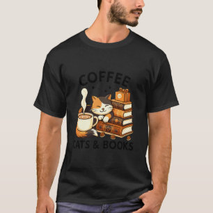 Lustige Süße Kaffee Katzen Bücher Liebhaber Cozy I T-Shirt