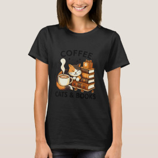Lustige süße Kaffee Katzen Bücher Liebhaber Cozy I T-Shirt