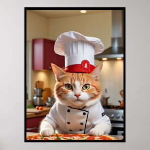 Lustige süße Katze mit einem Pizza-Poster Poster