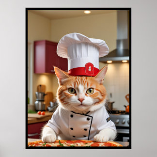 Lustige süße Katze mit einem Pizza-Poster Poster