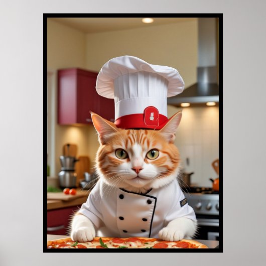 Lustige süße Katze mit einem Pizza-Poster Poster (Vorne)