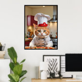 Lustige süße Katze mit einem Pizza-Poster Poster (Heimbüro)