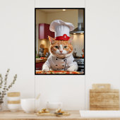 Lustige süße Katze mit einem Pizza-Poster Poster (Küche)